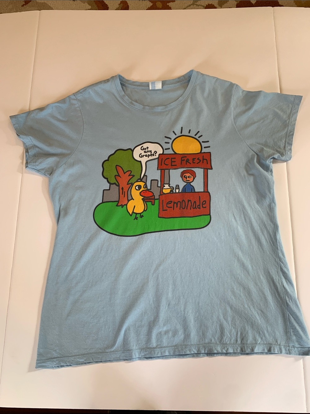 ⁠The Duck Song Shirt Got Any Grapes Lemonade Stand Graphic Tee  Blue Womens XL